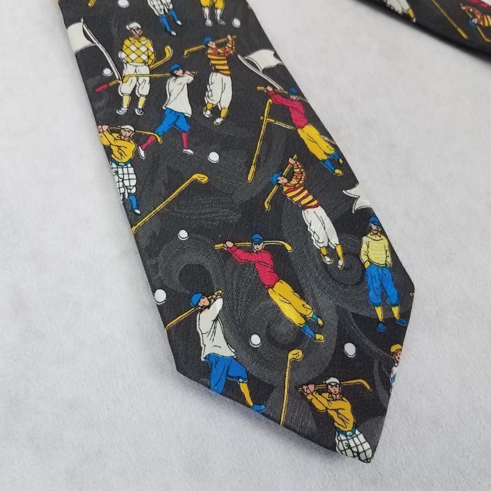 NEW Gold City Hand Made Silk Tie Golf print Black